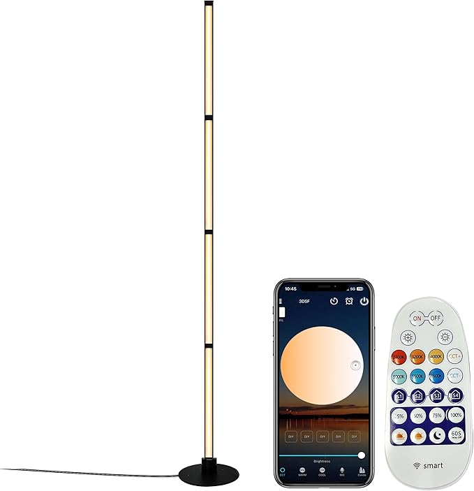 Smart Floor Lamp, 5.3FT Height LED Standing Lamp with APP/Remote Control, 2700K-6500K Dimmable Corner Light for Home, Living Room, Bedroom, Office