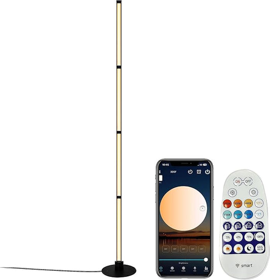 Smart Floor Lamp, 5.3FT Height LED Standing Lamp with APP/Remote Control, 2700K-6500K Dimmable Corner Light for Home, Living Room, Bedroom, Office