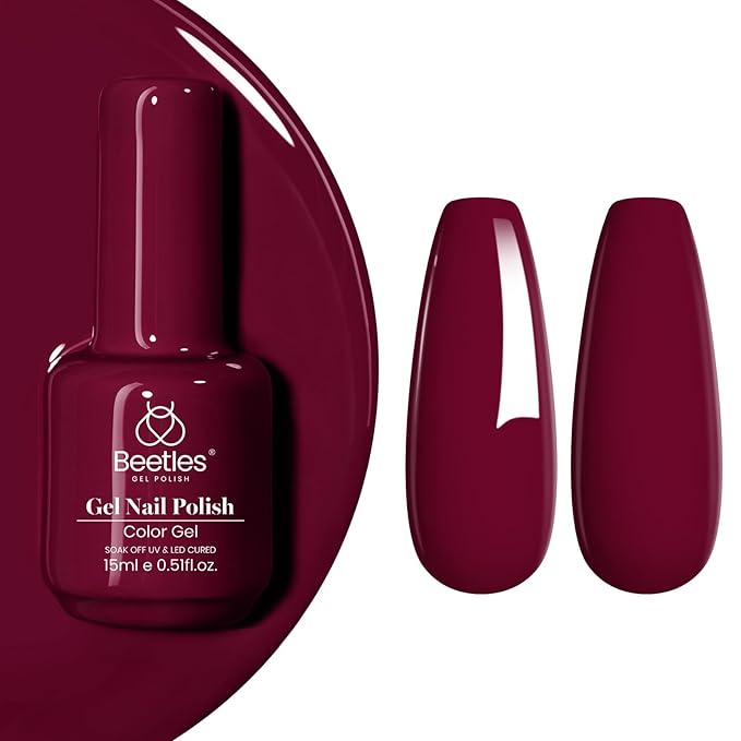 Beetles Burgundy Red Gel Polish - 15ML/0.51Fl Oz, Burgundy Dark Red Gel Nail Polish, Soak Off UV LED Lamp Wine Color Nails Art, Long-Lasting Manicure Salon DIY Home Gifts for Woman