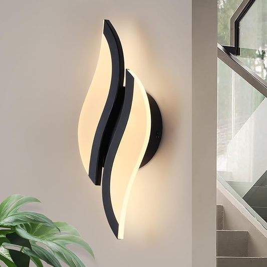 CANEOE Modern LED Wall Sconce 3000K Warm White Black Indoor Wall Light Fixtures Acrylic Wall Sconce Lighting for Living Room Bedroom Bedside Bathroom Hallway Stairway Wall Lamp (Black, 1 Pack, 3000K)