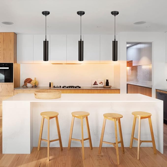 DAKASON Black Pendant Light, LED Modern Pendant Light Fixture for Kitchen Island, Adjustable Rope Hanging Ceiling Lamp for Dining Room, Bar Restaurant, Living Room, Hallway (3Pack)
