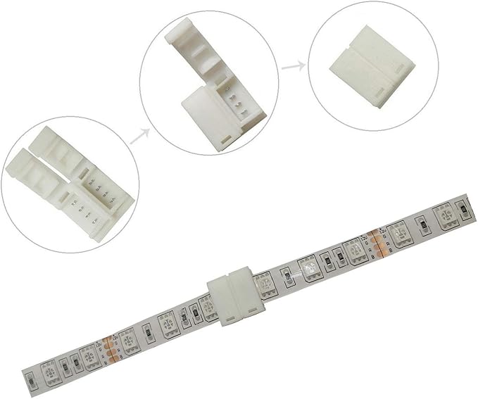 LED Strip Solderless Connector Adaptor for 10mm Wide 5050 RGB Waterproof Led Strip Light (4 Pin RGB Strip Connector), Pack of 10