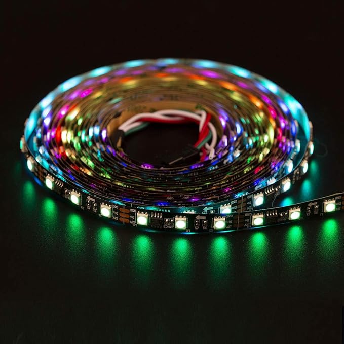 BTF-LIGHTING WS2811 IC=RGB+IC Addressable Dream Color LED Strip 16.4FT 60LEDs/m 20Pixels/m Non-Waterproof Black PCB Flexible DC12V Chasing Effect for Indoor Home Decor(No Adapter or Controller)