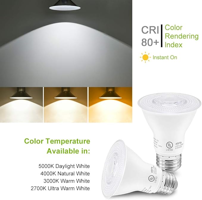 7W Par20 LED Bulb (50W Equivalent), UL Listed, 5000k Daylight White Dimmable Flood Bulbs Lights, 500 Lumens, E26 Base, Recessed Lighting for Indoor Outdoor, 6 Pack