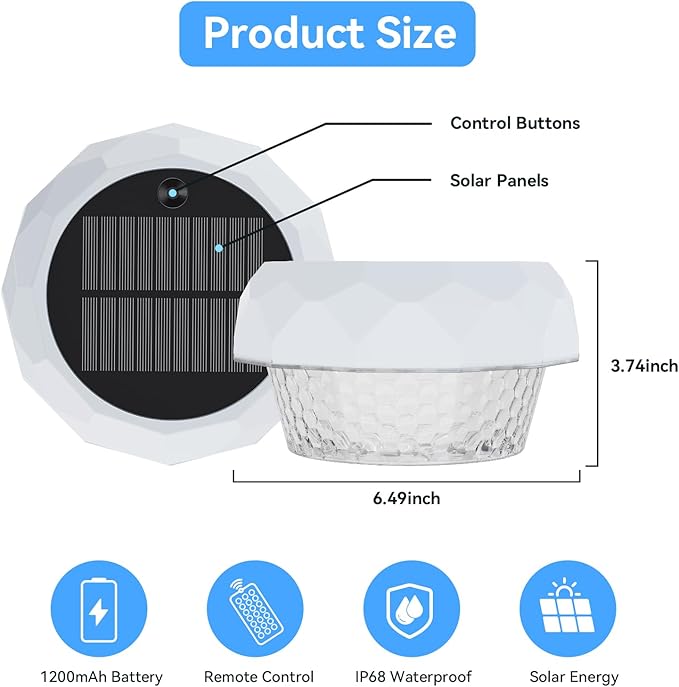 Solar Floating Pool Lights, RGB Color Float Pool Lights with Remote, IP68 Waterproof, Pool Decor Lighting Accessories for Inground, Above Ground Pools, Outdoor, Garden, Party Decoration