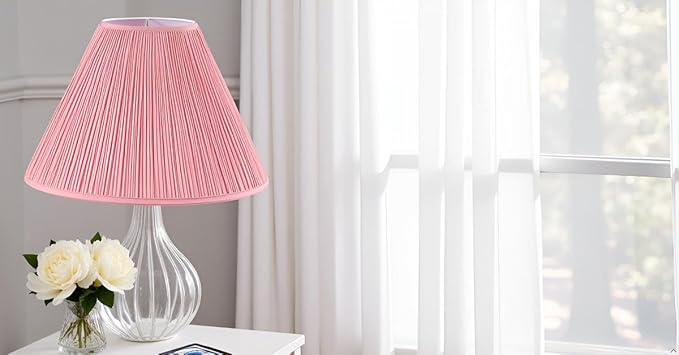 Aspen Creative 33027, Hardback Empire Transitional Spider Lamp Shade, Mushroom Pleated Rose Pink Faux Silk Fabric, 7" Top x 18" Bottom x 13" Slant Height