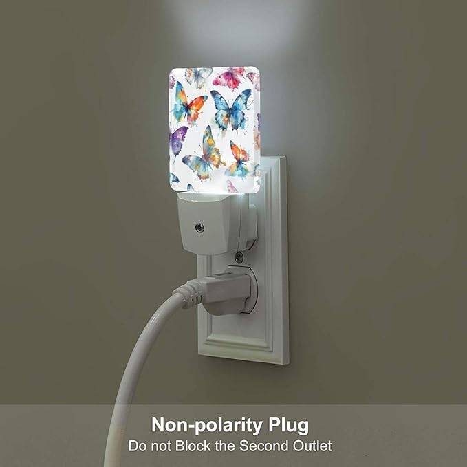 Watercolor Butterflies Night Light,Plug Into Wall for Boys Girls Bedroom Decorative Square Night Light Lamp 0.5w Sleep Friendly