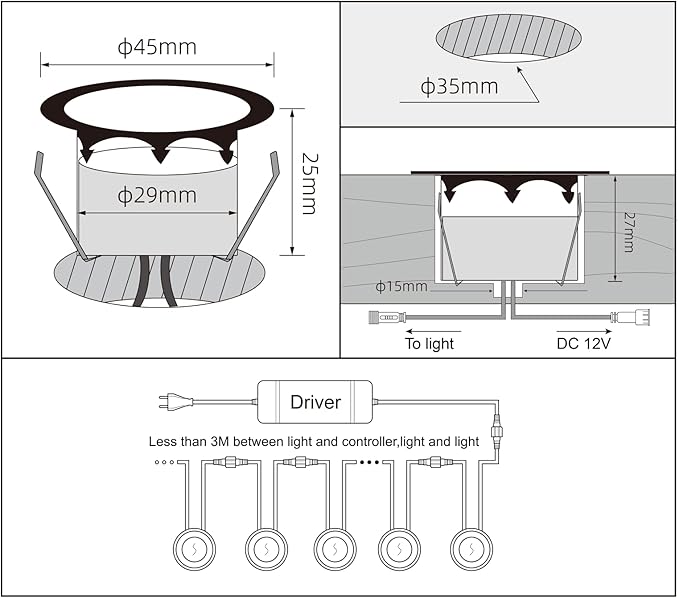Recessed LED Deck Lights Kits,10Pack Φ1.78 Step Lights Kits In Ground Outdoor LED Landscape Lighting IP67 Waterproof, 12V Low Voltage for Garden,Yard Steps,Stair,Patio,Floor,Deck Railings