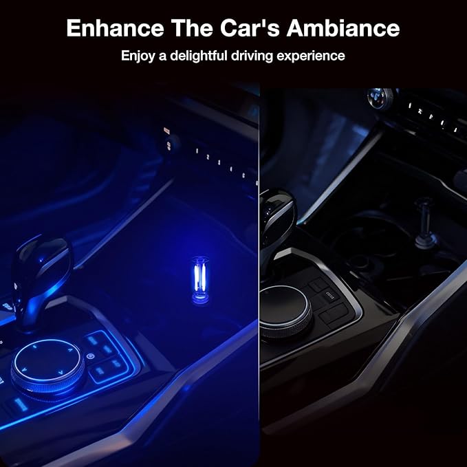 4 PCS USB Car Lights, Touch Dimmable Retro Mini Glass Bottle LED Ambient Night Light for Vehicle Interior, Bedroom, Hallway, Camping, Holiday and Party Decoration (Blue)