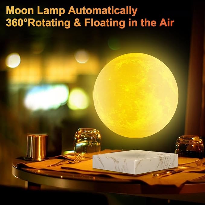 UVEHAS Magnetic Levitating Moon Lamp - 16 Colors LED Floating and Spinning 3D Moon Night Lights with Remote Levitation Rotating Globe Lunar Desk Lamp for Bedroom Office Decoration Unique Gifts