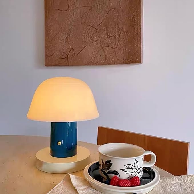 Mushroom Table Lamp Modern Dimmable Night Light Cordless Touch Rechargeable Desk Lamp Nordic Minimalist Retro Nightstand Bedside Lamps for Bedroom Living Room(Brown Red)