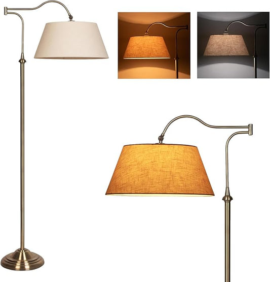 Swing Arm Floor Lamp, Brass Floor Lamps for Living Room with 180° Adjustable Cantilever, Beige Linen Lampshade, Mid Century Floor Lamp for Bedroom Office Home Nursery Study Room Hotel(Bronze)