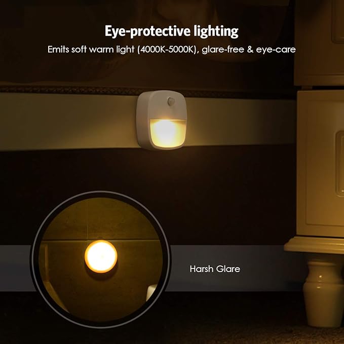 AMIR Motion Sensor Light Indoor, Upgraded Battery-Powered LED Night Light with PIR Technology for Bathroom, Kitchen, Stairs, Under Cabinet, Closet, Stick on Anywhere Hallway Lamp (Warm White, 6-Pack)