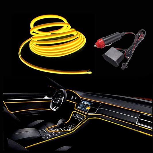 MaxLax El Wire Yellow Interior Car LED Strip Lights, 10m neon Wire 12V with Fuse Protection for Automotive Car Interior Decoration with 6mm Sewing Edge