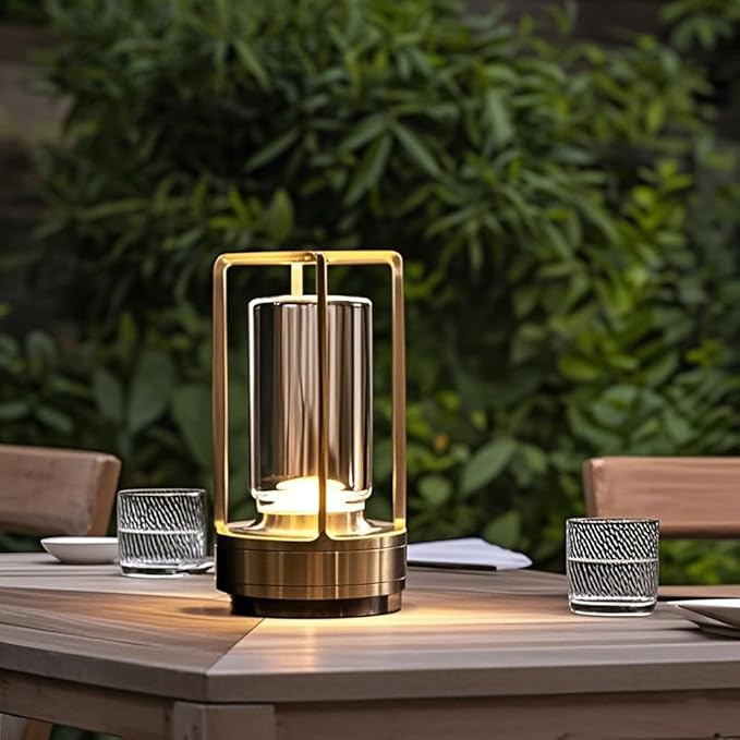 Cordless Rechargeable Table Lamps, Portable Lumisom Crystal Small Lantern Lamp with Touch Control & 3 Color Dimmable, 4000mAh Battery-Powered Klarako Crystal Desk Lanter for Outdoor Indoor (Gold)
