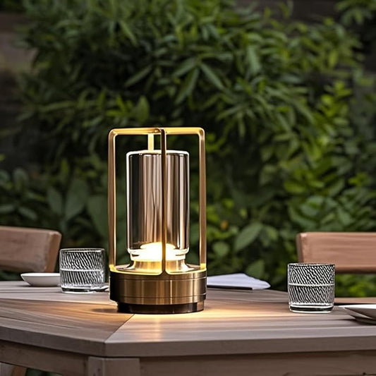 Cordless Rechargeable Table Lamps, Portable Lumisom Crystal Small Lantern Lamp with Touch Control & 3 Color Dimmable, 4000mAh Battery-Powered Klarako Crystal Desk Lanter for Outdoor Indoor (Gold)