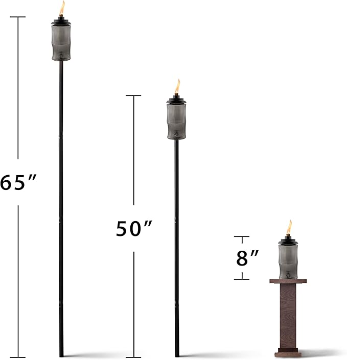 TIKI Easy Install Black Carved Glass 65 Inch TIKI Torch, Outdoor Decorative Lighting for Lawn Patio Backyard, 2 - Pack, 1124129
