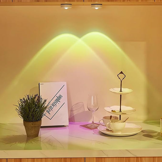 Sunset Visual Lamp Projector - Battery Powered, 2 Levels Brightness & Self-Adhesive LED Lights for Home, Bedroom, Party, Photography