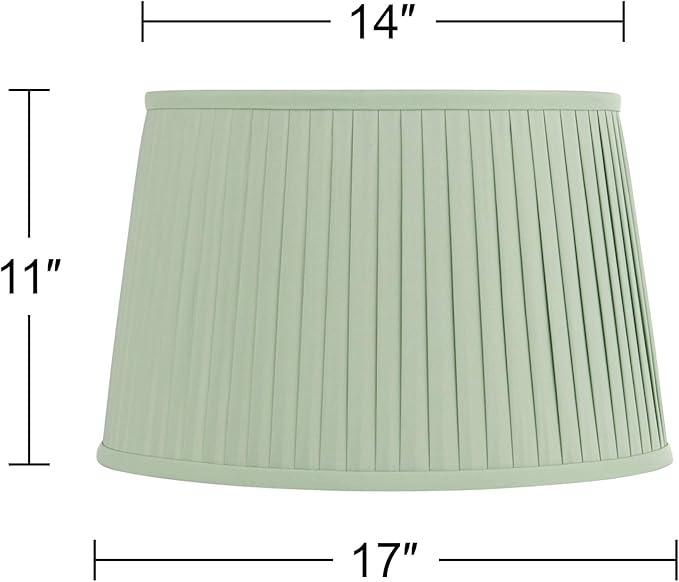 Mapo 14" Top x 17" Bottom x 11" High x 11" Slant Lamp Shade Replacement Large Celadon Green Drum Round Tapered Traditional Fabric Pleated Washer Harp Finial - Springcrest