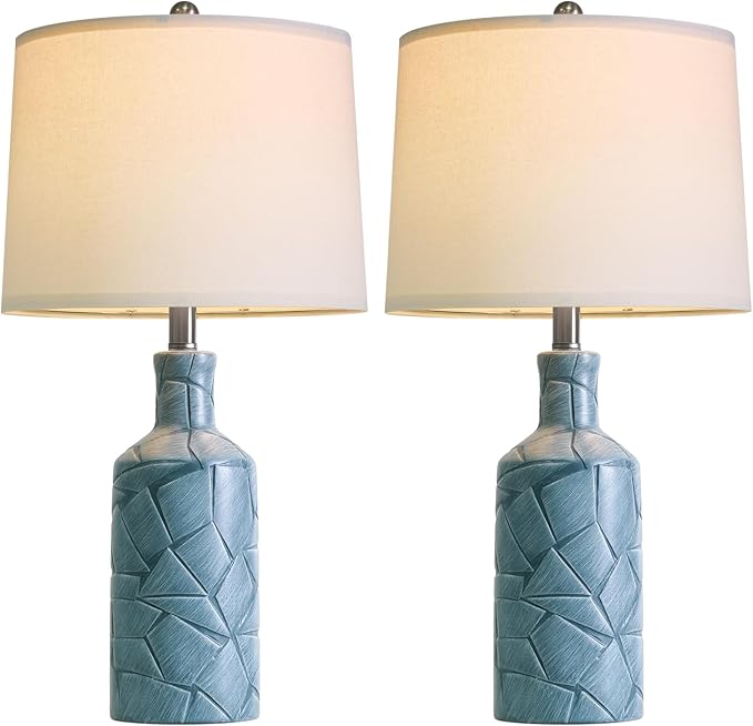 PoKat 26'' Farmhouse Ceramic Table Lamps Set of 2, Blue Bedside Lamps for Living Room, Nightstand Lamps for Bedroom Night Stands, Bedroom Lamps for Side Table End Table Hallway, Blue