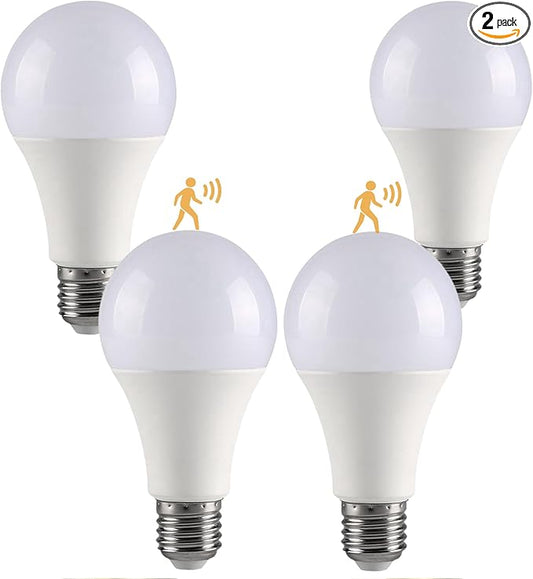 GEPLAD 4-Pack Outdoor Motion Sensor LED Light Bulbs, 12W Dusk to Dawn Bulb, 3000K Soft White 1200LM, A19 E26 Glass-Penetrating Sensor, Upward/Downward Mounting,Perfect for Porch, Garage, Entryway