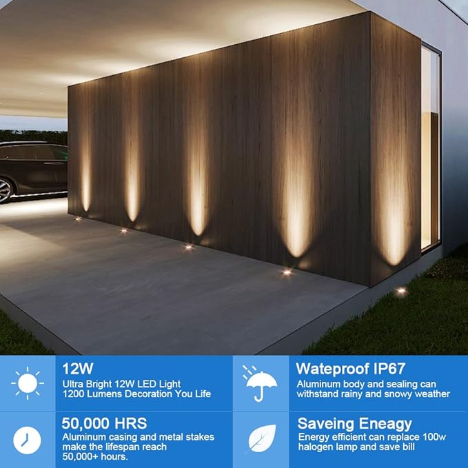 12W LED Well Light Outdoor,Low Voltage Landscape Lights with Connectors, 12V-24V AC/DC Black In-Ground Lights IP67 Waterproof Paver Lights for Garden Yard,Path,Fence (8Pack 12W)