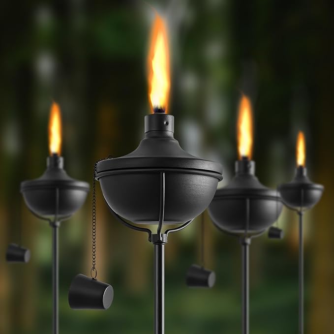 Home Garden Torch Set of 2, Outdoor Metal Torches with 5-Prong Grounded Stake, 56-Inch Adjustable Citronella Torches, 23.5 oz Metal Light for Patio, Pathway, Party (Ultra-Stable Design)
