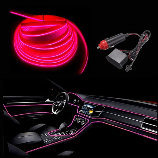 MaxLax El Wire Pink Interior Car LED Strip Lights, 10m neon Wire 12V with Fuse Protection for Automotive Car Interior Decoration with 6mm Sewing Edge