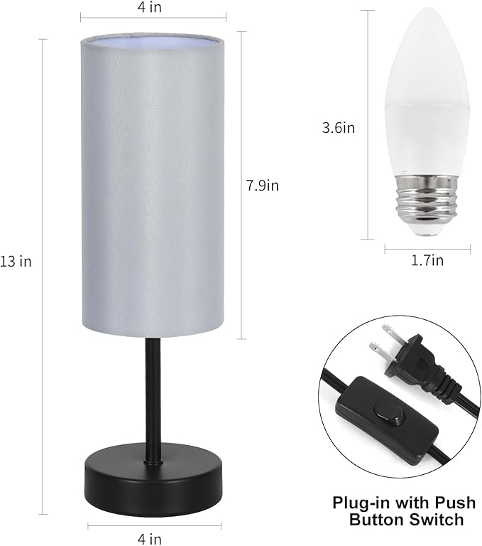 2 Pack Small Table Lamps for Bedroom, Bedside Lamps for Nightstand with Wire Switch, Minimalist Modern Desk Lamps with Linen Fabric Shade for Kids Room Living Room Office Dorm, Bulb Included