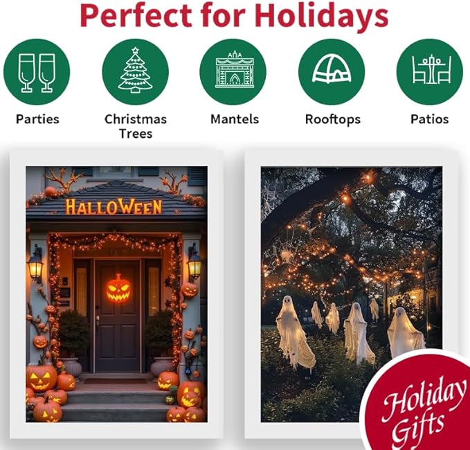 Orange Halloween Lights Battery Operated,2PK18Ft 50 LED Mini String with Timer 8 Modes Twinkle Light Outdoor Waterproof for Tree Garland Decor