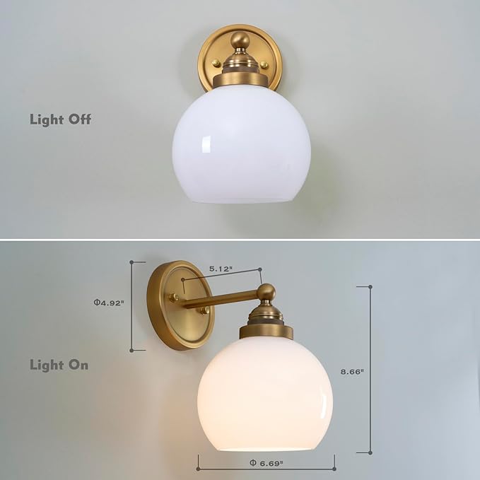 HEQIQEH Vintage Rechargeable Battery Operated Wall Sconce with Milky White Globe Glass Shade, Dimmable Cordless Wall Mounted Lamp with Remote Control for Indoor Bedroom Vanity Bathroom