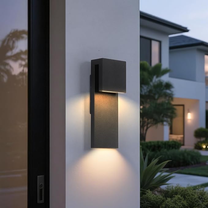 15" Modern Outdoor Wall Sconce, Waterproof LED Exterior Wall Light Fixture Hardwired, 3000K Lighting Outside Porch Lights Garage Patio Lamp, Front Door Landscape Lantern for House Yard Decorative