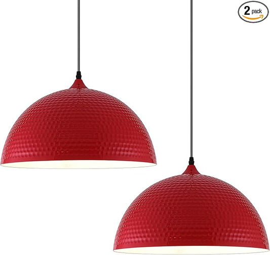 16 inch Red Pendant Light 2 Pack, Hammered Large Industrial Pendant Lights Kitchen Island, Oversive Red Dome Pendant Light for Kitchen Island, Dining Room, Bar
