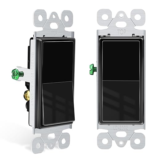 Greencycle Black 3 Way Light Switch,2PK Three Way Single Pole Switches, 15A 120-277V Rocker Paddle Wall Switch,On Off Switches, Self-Grounding, UL Certified,Residential and Commercial Grade