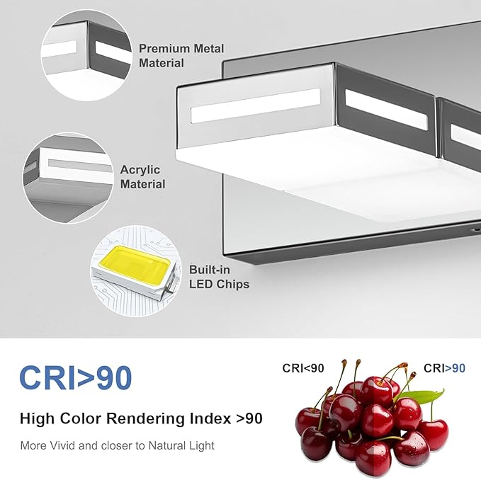 24-Inch 3-Light LED Modern Chrome Bathroom Vanity Light Fixtures Over Mirror, Bathroom Lighting Fixtures with Cool White 6000K, Rotatable Vanity Wall Lights for Bath Restroom Powder Room