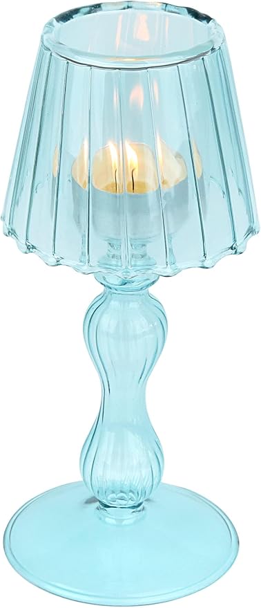 Desk Lamp Shaped Glass Candle Holder - Glass Hurricane Candleholder Crystal Decorative Candle Stand for Table Wedding Dinning Centerpieces Party Supplies Festival Decor Blue