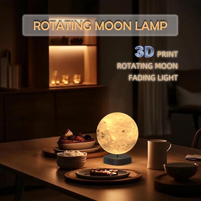 Moon Lamp, 6 inch 3D Printed Floating Moon lamp, auto Light up with self Rotating, Moon Light lamp for Kids (Black Base)