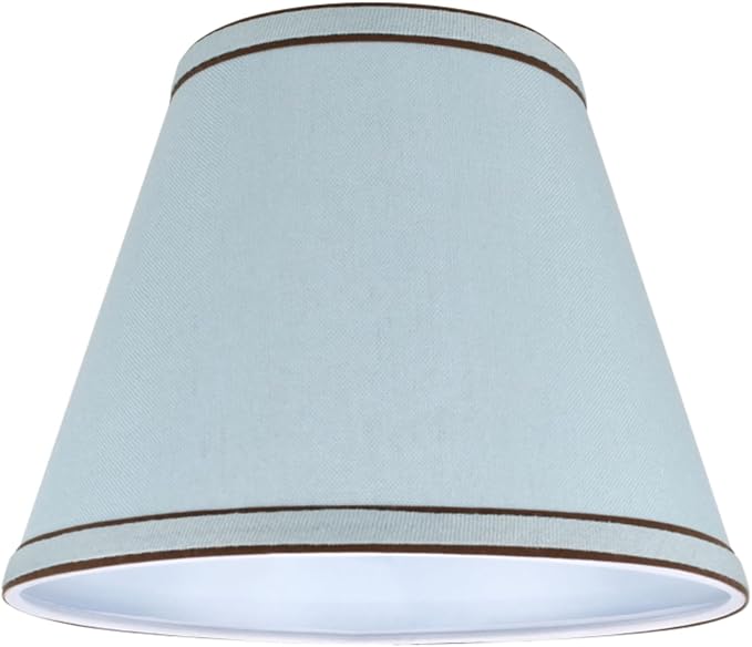 Aspen Creative 56056, Empire Uno Lamp Shade in Powder Blue with Brown Trim, 5" Top x 9" Bottom x 7" Slant Height, Slip UNO 33mm