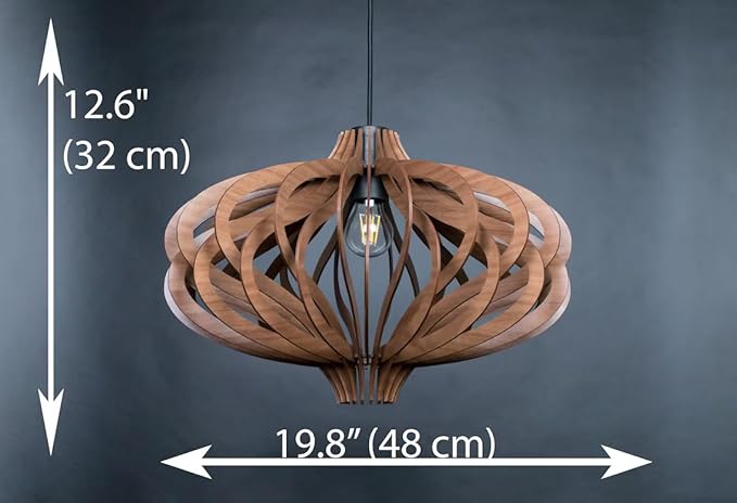 Wood Pendant Light – Scandinavian Geometric Wooden Ceiling Light, Modern Chandelier for Kitchen Island & Dining Room, Adjustable Hanging Lamp, Natural Finish, E26 Base