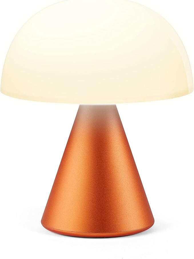 Lexon Mina M Mushroom Lamp - Portable Bedside Light for Bedrooms, Kids & Nursery - 9 LED Color Rechargeable Table Lamp with 24h Light & Dimmer, Medium - Orange