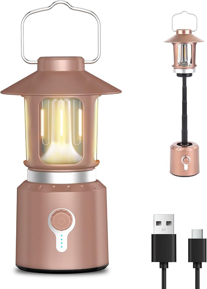 Telescopic LED Camping Lantern, 8000mAh Battery Powered Vintage Camping Lights, 3 Light Modes, Stepless Dimming Tent Lights, Portable Emergency Light for Power Outages, Outdoor Work, Hurricane, Hiking
