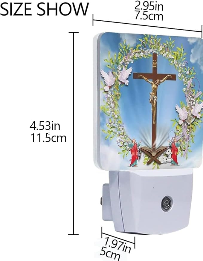 Jesus Cross Plug-in Night Light,Christian Brightness Lily Light Easter Lamp Auto Dusk to Dawn Sensor Nightlights Plug into Wall,Faith Religious Nightlight Home Decor for Kids Bedroom,Bathroom,Hallway