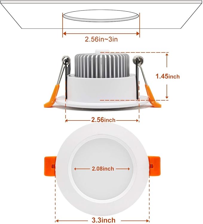 YGS-Tech 3 Inch LED Recessed Lighting, Dimmable Downlight 5W(40W Halogen Equivalent), CRI80, 3000K Warm White, Ceiling Light with LED Driver(10 Pack)