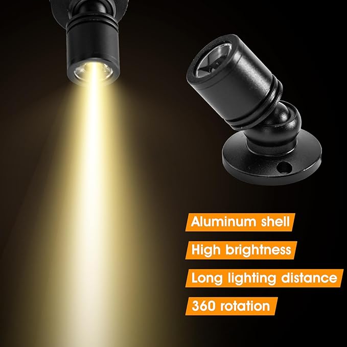 DEDC 6pcs LED Mini Spot Light, 3000K Under Cabinet Lights, Mini Spotlights for Showcase Displays Jewelry Model (Warm White-Remote Control-U.S. Plugs-Base Unslotted)