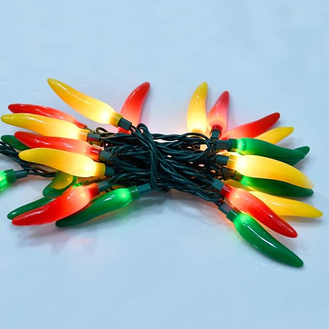 Chili Pepper Christmas String Lights, 13.6FT Chili Pepper Lights with 35 Multicolor Warm White Hot Chili, Incandescent Bulb Pepper Lights for Halloween Christmas Outdoor Patio Garden Kitchen Decor