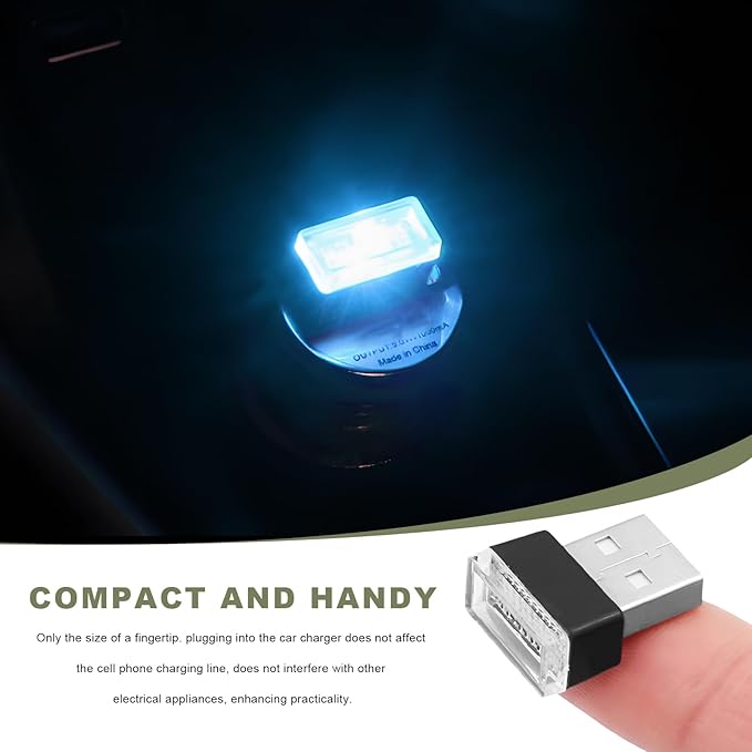4 PCS USB LED Car Interior Atmosphere Lamp, Mini Night Light Plug-In Trunk Ambient Lighting Kit, Portable USB Interface LED Lamp Interior Decoration for Vehicle Home Office (Ice Blue)