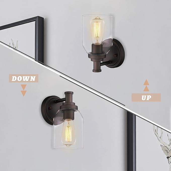 zeyu Farmhouse Vanity Sconces Lights for Bathroom, 1-Light Vintage Bathroom Wall Light Fixture with Clear Glass Shade, Oil Rubbed Bronze Finish, ZG33B ORB