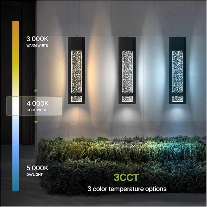 ASD LED 18 Inch Bubble Glass Wall Light Fixture | 12W 500LM 3000-5000K 120V | 3CCT, Waterproof, Photocell, ETL Listed | Exterior Dusk to Dawn Flush Mount Sconce, Outdoor Lighting | Black, 4 Pack