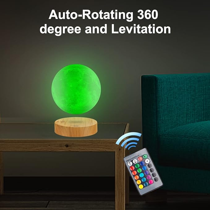 Levitating Moon Lamp, Floating 3D Moon Light Spinning 16 Colors LED Moon Magnetic Levitation Night Lights with Remote for Room Office Decoration Cool Gifts