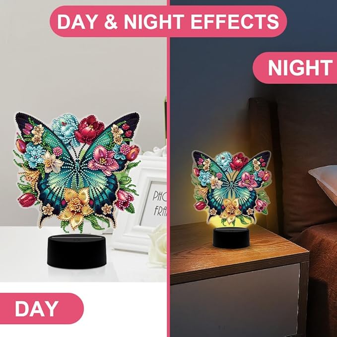 Cute Butterfly Diamond Art Painting Night Light,Diamond Art Painting Kits Desktop Touch Lamp Ornaments for Tabletop Decor Diamond Art Accessories for Adult Beginner Bedrooms Living Room